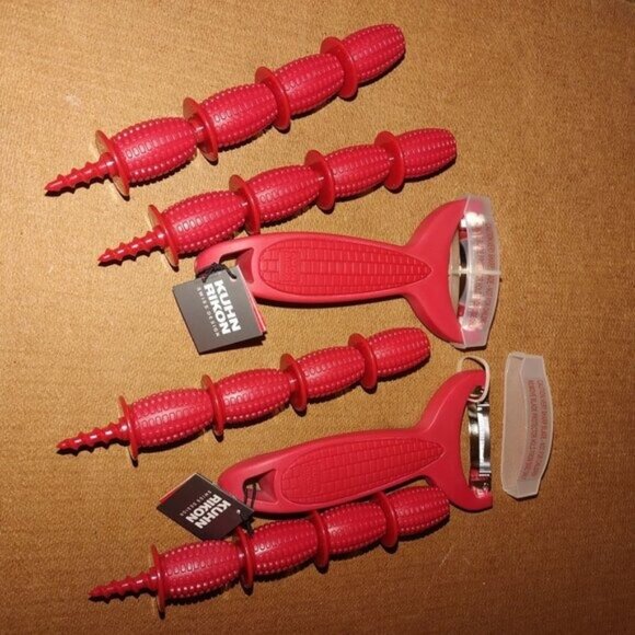 Kuhn Rikon Swiss Design Corn Zipper & Set Of 12 Corn Holders In Red-NEW - Picture 2 of 5